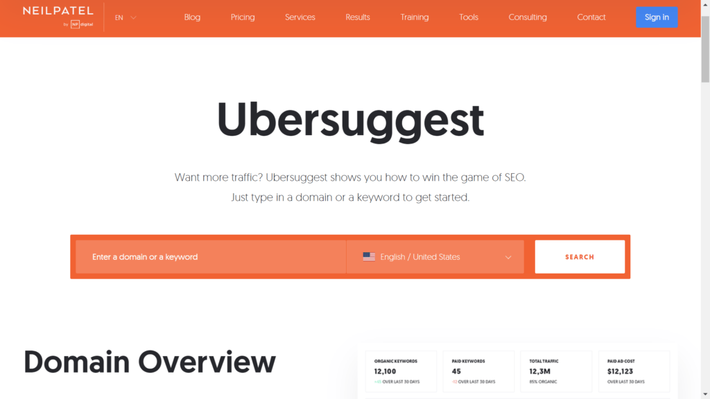 ubersuggest user interface